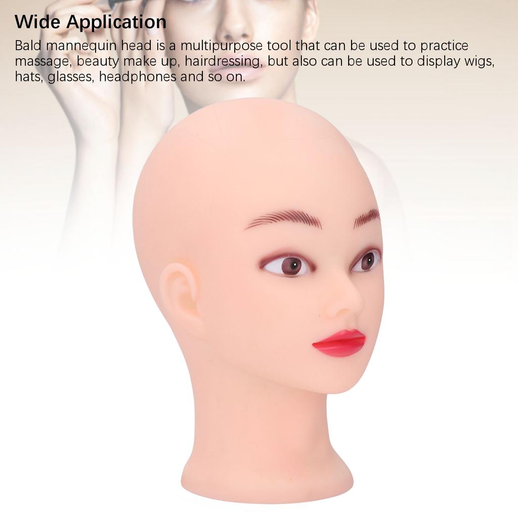 PVC Bald Mannequin Head with Makeup Wig Hat Display Model Head Mannequin Head for Practicing Massage Hairdressing Displaying Wigs