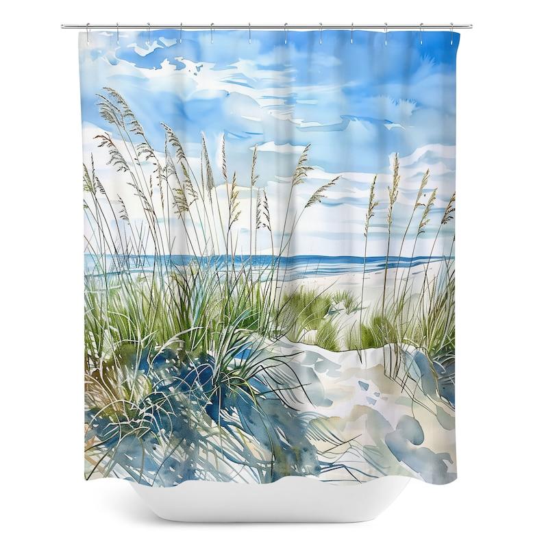 

Dune Grasses Watercolor Shower Curtain - Coastal Bathroom Art Decor & Gift for Her W90xH180cm