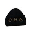 Chain Letter Cha Simple Wool Hat Winter Warm Rabbit Hair Double Fold Knitted Hat Outdoor Ear Protection