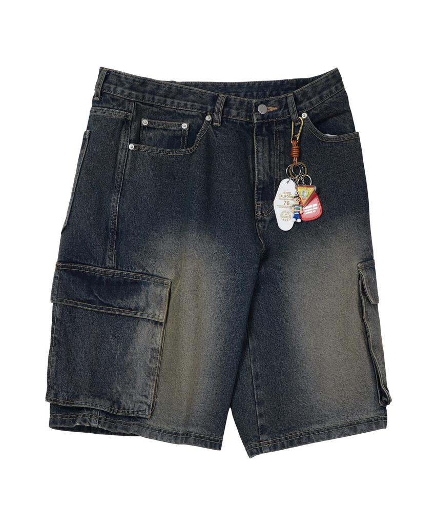 STENDS [M~4Xl] Cargo Pocket Bermuda Denim Pants_Vintage Blue