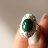 Natural Malachite Ring Women's Design Retro Engraved S Ring Opening Adjustable Jewelry