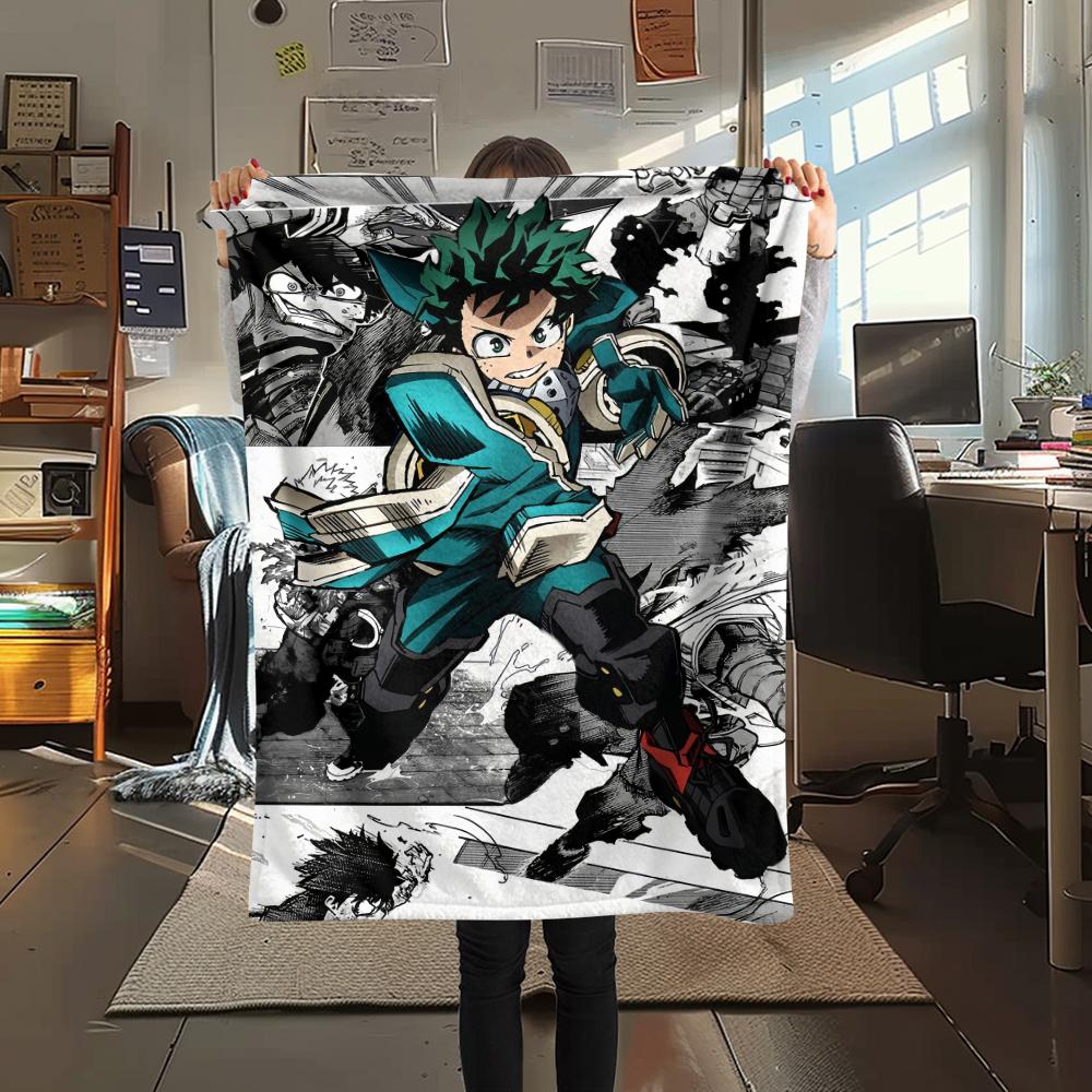 My Hero Academia Izuku Pattern Flannel Blanket, High Quality Comfortable for All Seasons, Home Decor, Warmth and Comfort, Perfect for Gifts.
