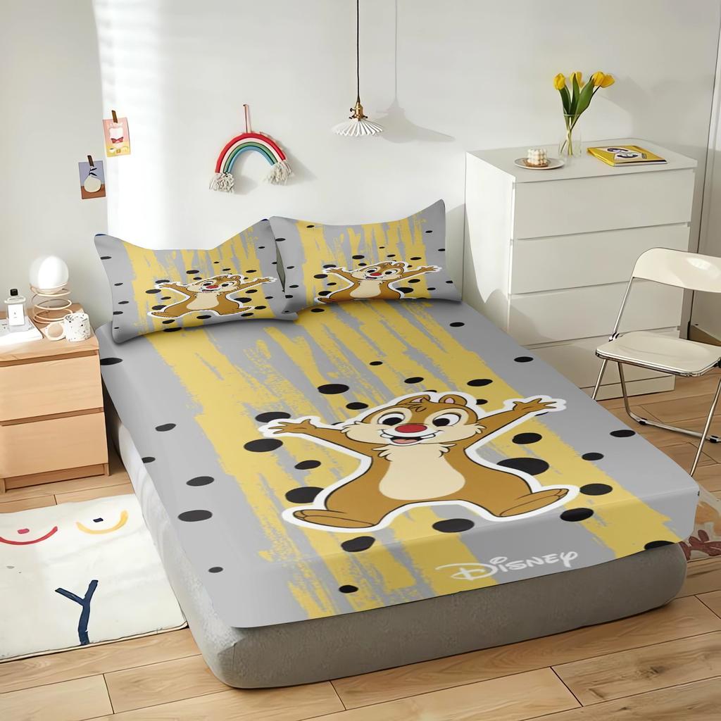 Chip And Dale Cartoon Fitted Sheet Cover For Children Cute Digital Printing Bedding, Coverage, Teenager With Elastic Sheets