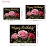 2D Pink Red Rose Happy Birthday Backdrop Black Gold Star Party Background