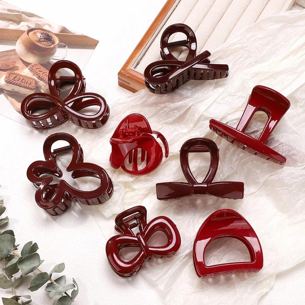 Elegant Geometric Large Ankola Red Hair Claws for Women Girls  New Year Barrettes Hairpins Hair Grab Shark Clip Accessories