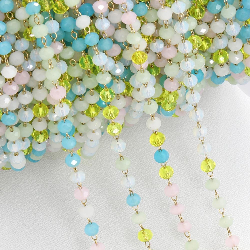 1Meter Colorful Glass Ball Beaded Chain Crystal Beads Necklace Body Chain Accessories for Jewelry Making Components DIY Supplies