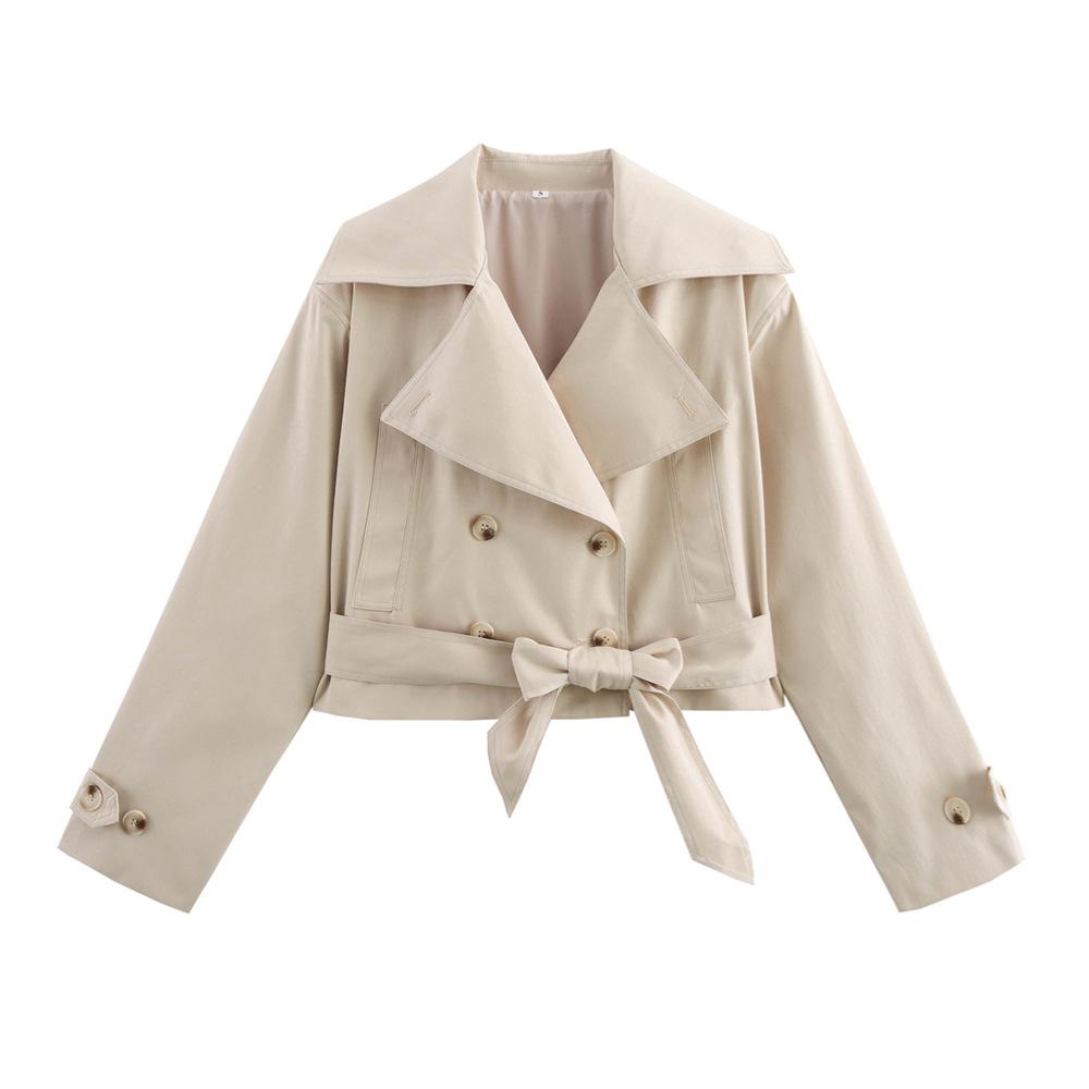 

2025 Spring Women s Slim Tie-Waist Long-Sleeve Trench Coat Large