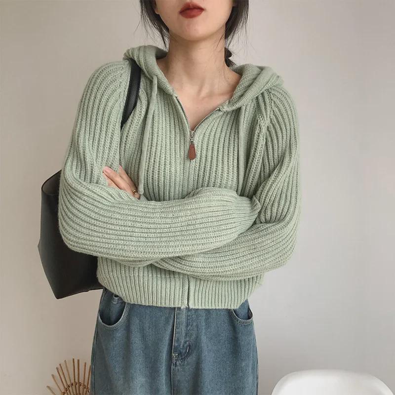 Korean College-Style Hooded Knitted Cardigan: Women's Loose Fit, Lazy Spring & Autumn Sweater Jacket