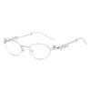 Diamond-encrusted oval metal glasses European and American pearl small frame glasses frame feeling plain plain glasses plain sunglasses