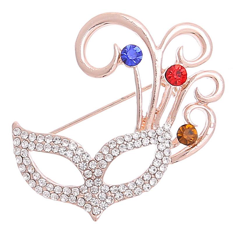 Fox Brooch Rhinestone Mask Brooch Brooch Female High-end Animal Pin Clothing Accessories розового золота