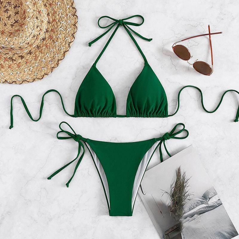 Bikini perizoma con coppe triangolari multicolore 2024: Costume da bagno sexy con allacciatura all'americana, a vita bassa per donna