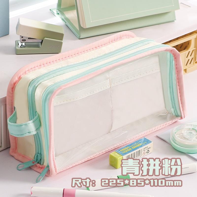 

Дофаміновий милий портативний подвійний прозорий пенал у колірній гамі, нішевий, не перегукується зі стилем учнів початкової та середньої школи рожевий зелений колір