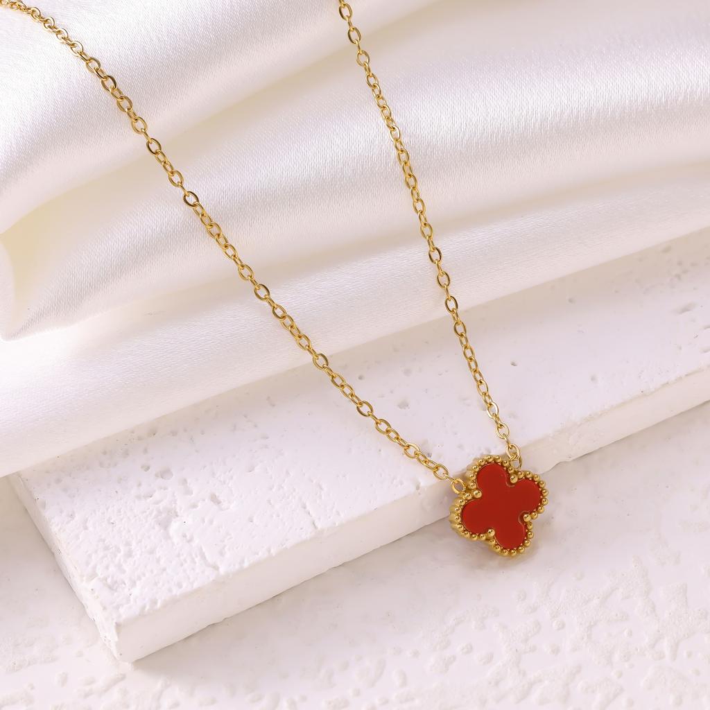 Lucky Four-leaf Clover Necklace Double-sided Titanium Steel Fade-resistant Women's Light Luxury High-end Sweater Chain