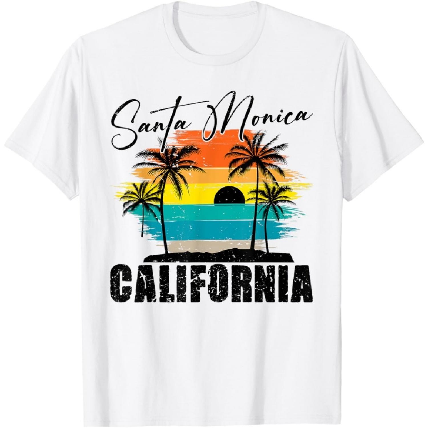 Retro Santa Monica California Beach Vibes Summer Vacation T-Shirt for Men Women Kids XXXXXL белый