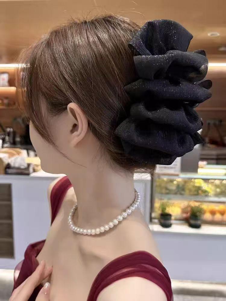 Luksusowa damska spinka do włosów kok z chmurką i kokardą – Duży dodatek typu szczęka rekina