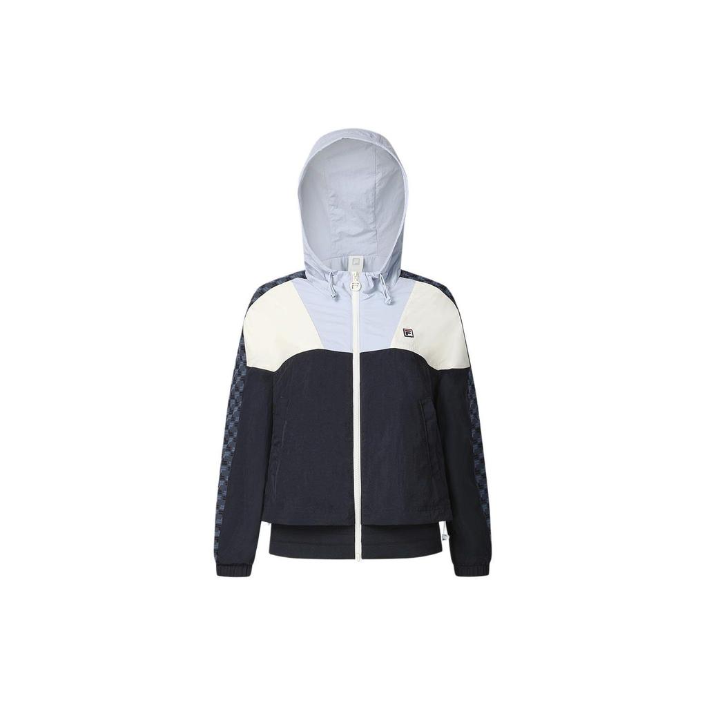 FILA Color Block Hooded Tennis Knit Jacket Women jackets Royal-Blue A11W413702FNV