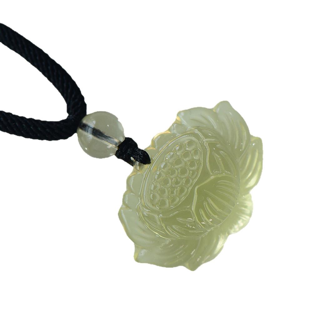 Natural Yellow Crystal Lotus Pendant, Natural Jade Carving Pendant Accessory, Unisex Lotus Necklace