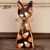 Festive Party Table Centerpieces Rustic Wooden Cat Ornament, Vintage Halloween/Flower Wood Tabletop Signs, Fall Home Decorations Distressed