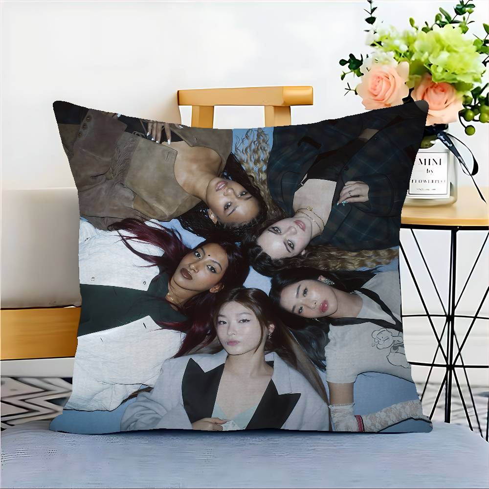 Korea Kpop Band K-Katseye Cushion Cover Polyester Sofa Cushions Decorative Throw Pillows Home Decoration Pillowcover