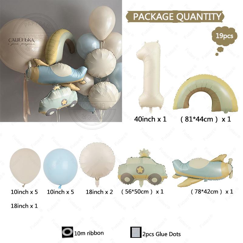 Cute matte matte car airplane rainbow aluminum film balloon set for children's birthday party decoration and accessories