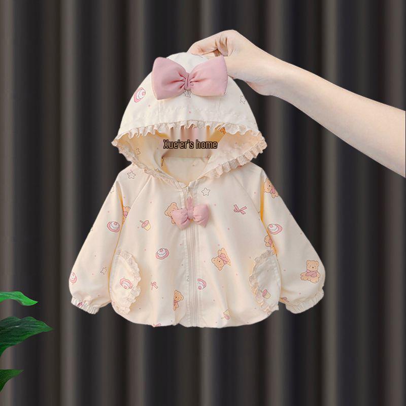 

Осенняя ветровка с кружевным капюшоном для маленьких девочек с мишкой - Детский топ с длинным рукавом для принцесс 80