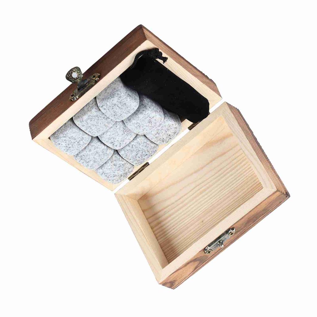 9Pcs Whisky Wine Chilling Stones Set Bar Home Drink Chiller Stones Rocks Wooden Box Packaging