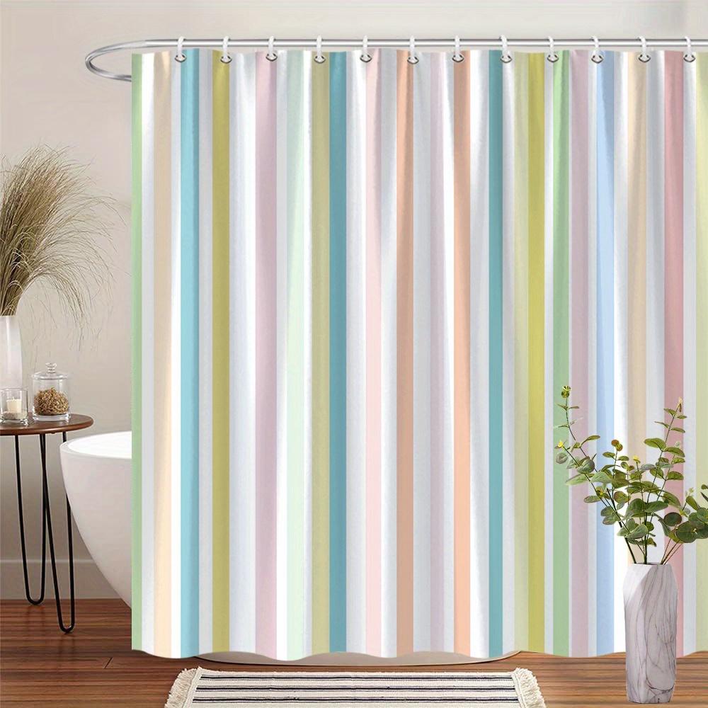 Soft Stripe Shower Curtain 180x180cm – Pastel Rainbow Colors, Minimalist Bathroom Decor Gift, 12 Hooks