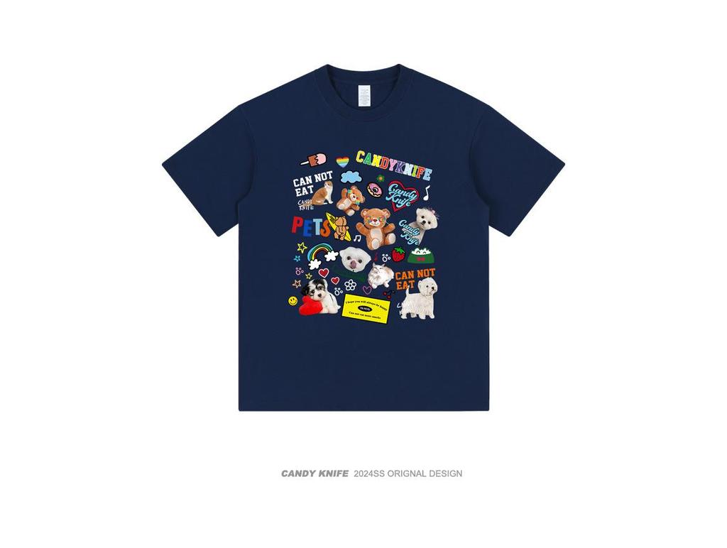 Ulzzang Cartoon Print Drop Shoulder Short Sleeve T-Shirt for Men & Women - Loose Fit