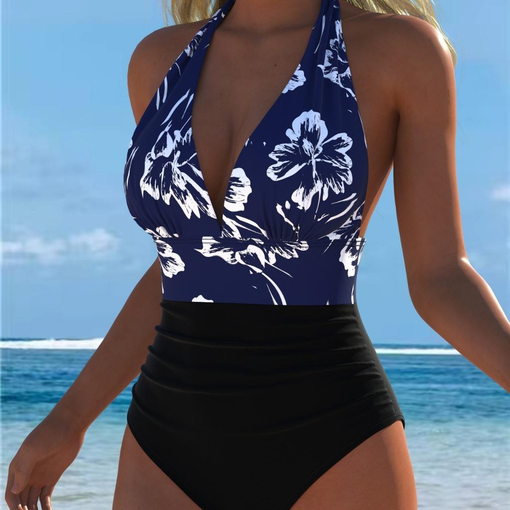 1011 Women's One-piece Swimsuit Neck Strap Halter Sling Design Beach Swimsuit