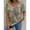 Simple Women's Striped Printed V-neck Top Casual Versatile Short-sleeved Fashion T-shirt Comfortable T-Shirts Women’s