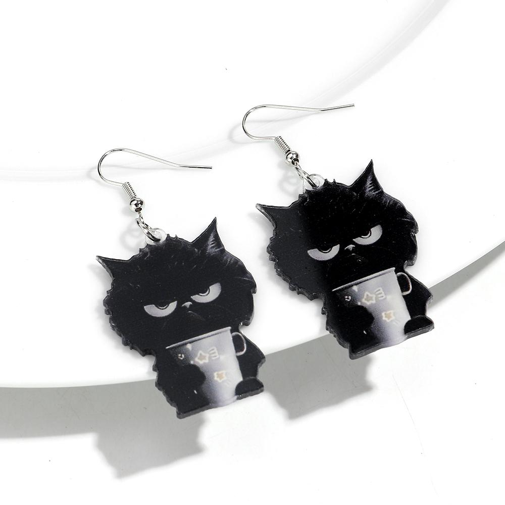 Cute 2D Flat Cat Acrylic Print Earrings for Women Funny Creative Pet Kitten Animals Drop Earring Lovely Jewelry Birthday Gifts