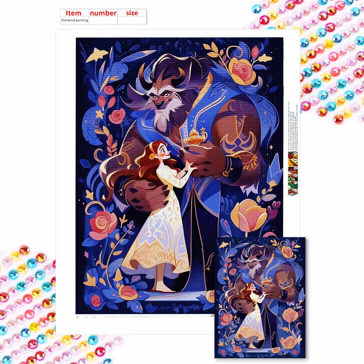 

Full Round Diamond Painting The Beast and The Princess Art Rhinestone Picture Mosaic DIY 5D Cross Stitch Embroidery Home Decoration Round 20x30cm