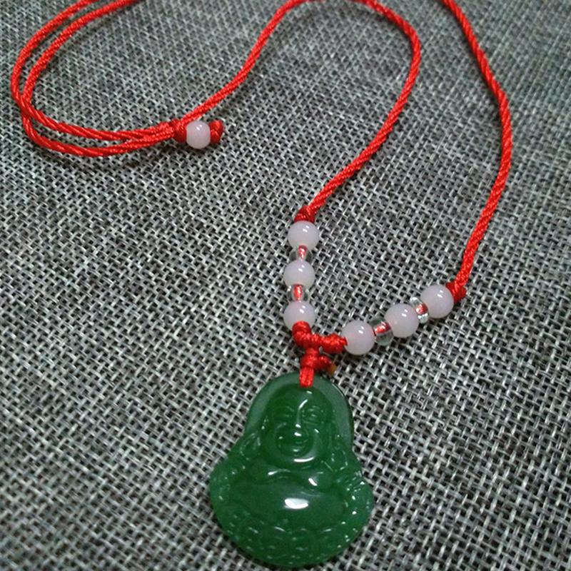 Buddhist White Jade Hand Woven Pendant Necklace Lotus Guanyin Buddha Long Life Lock Pendant Lucky Necklace