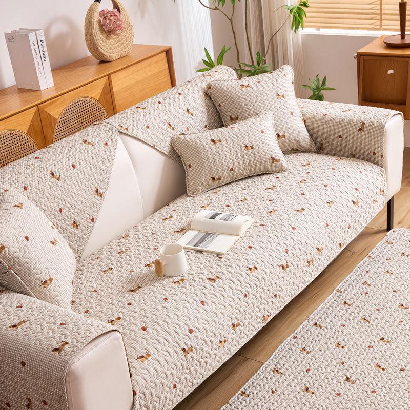 Pure Cotton Sofa Cushion Universal In All Seasons, Cotton Fabric Non-Slip Seat Cushion Cover Cloth, Simple Modern Sofa Cover Towel Seat Cushion