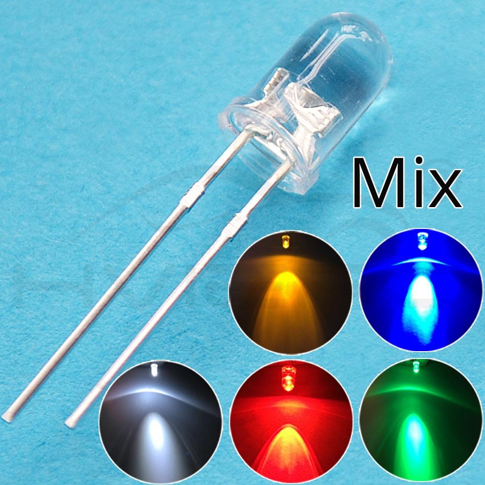 100Pcs White Blue Red Yellow Green 5mm 3mm Round LED Assortment Kit Ultra Super Bright Light Emitting 6000-6500k Diode Bulb Lamp