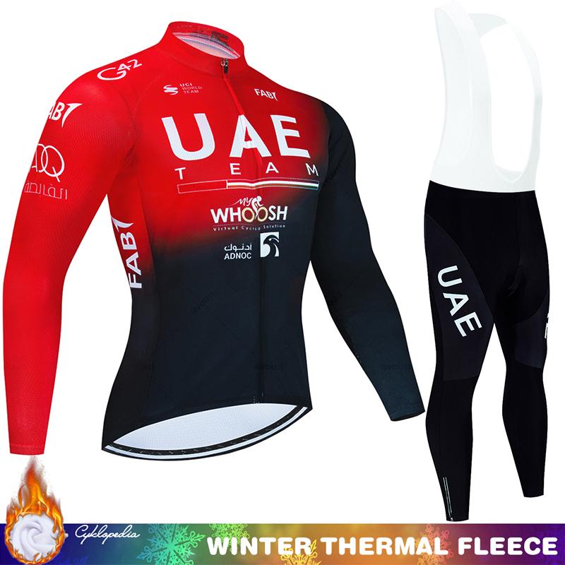 Kompletní cyklistika 2024 UAE Winter Thermal Fleece Jersey Tricuta Man Road Pánské oblečení Set Mtb Team Cyklistické kalhoty Oblečení