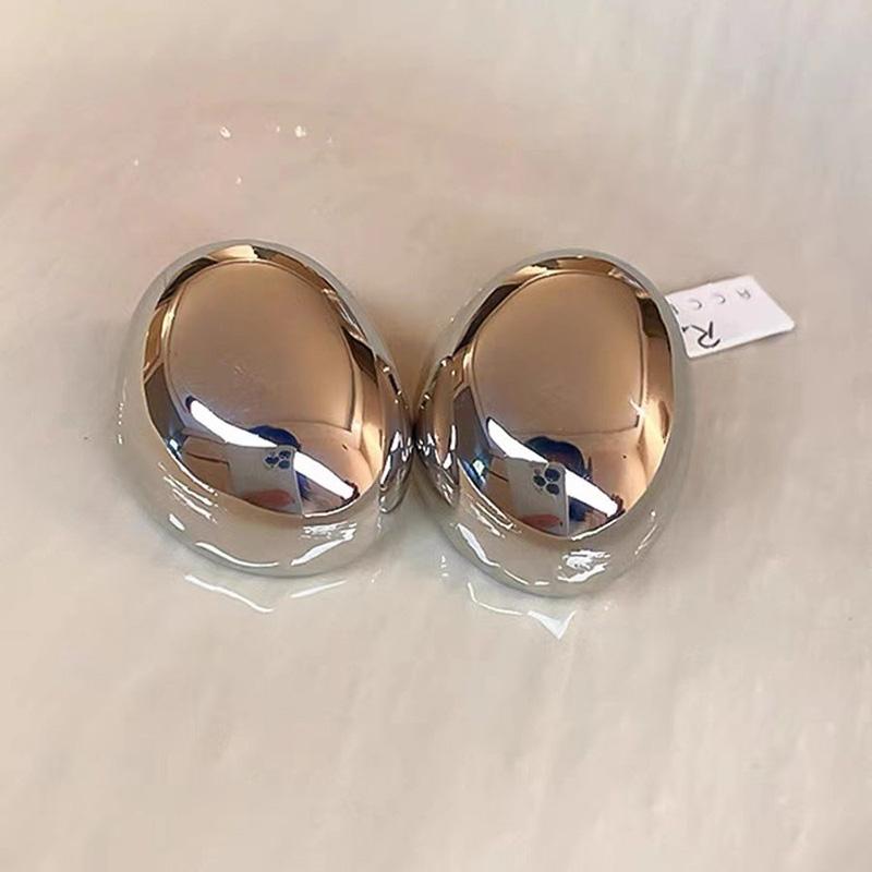 

Stainless Steel Smooth Big Oval Stud Earrings for Women 2024 Exaggerated Hollow Ball Geometric Ear Buckle Earring Zircon Gift мідний