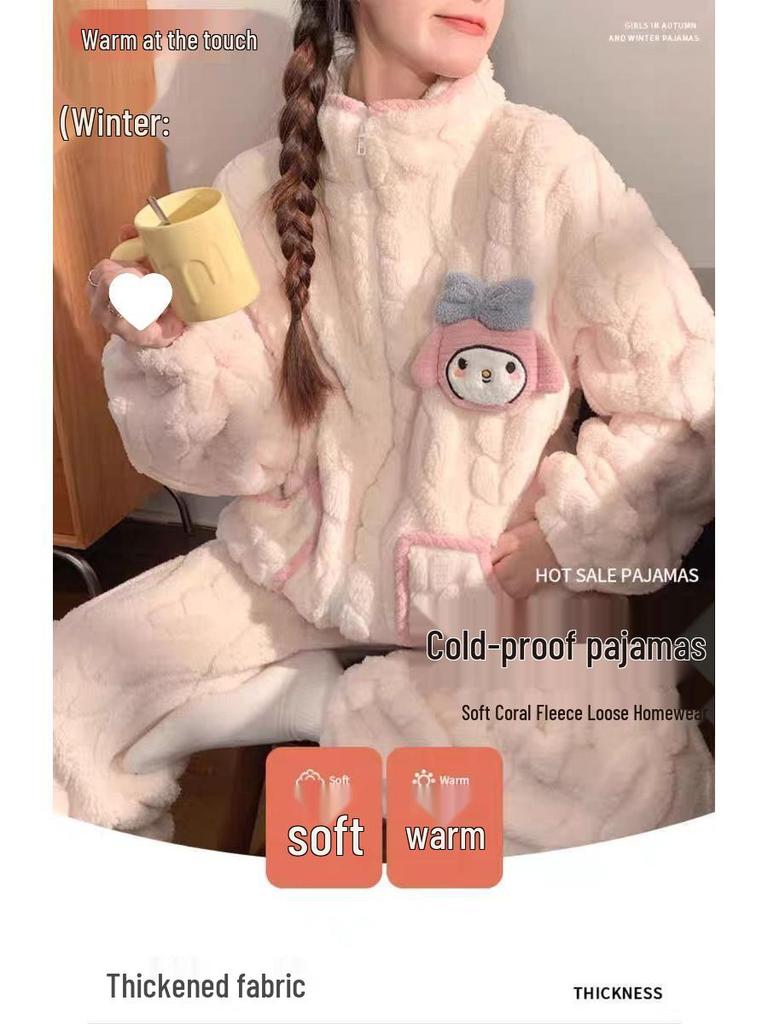 G5U Dampyjamas i korallfleece - Höst/Vinter Tecknad stil, Tjock Varm Ståkrage, Kan bäras Inomhus eller Utomhus.