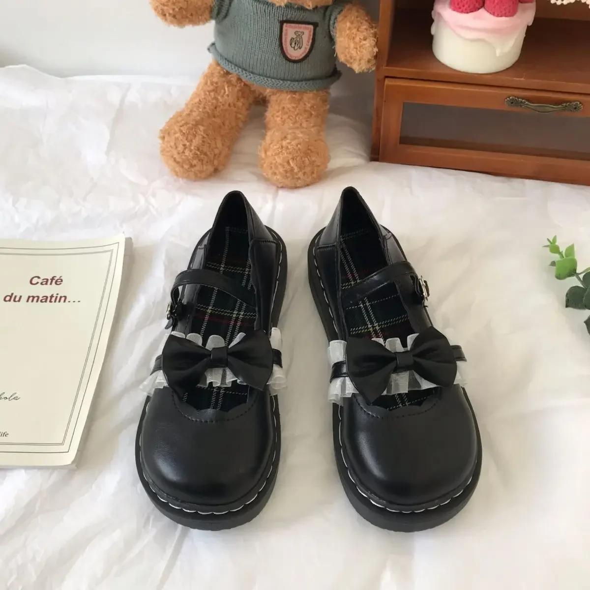 

Fashion Lolita - Focused Must - Buy Black Patent Leather Chunky Flats, Bow & Lace Mary Jane, Perfect for Daily Lolita Style 35