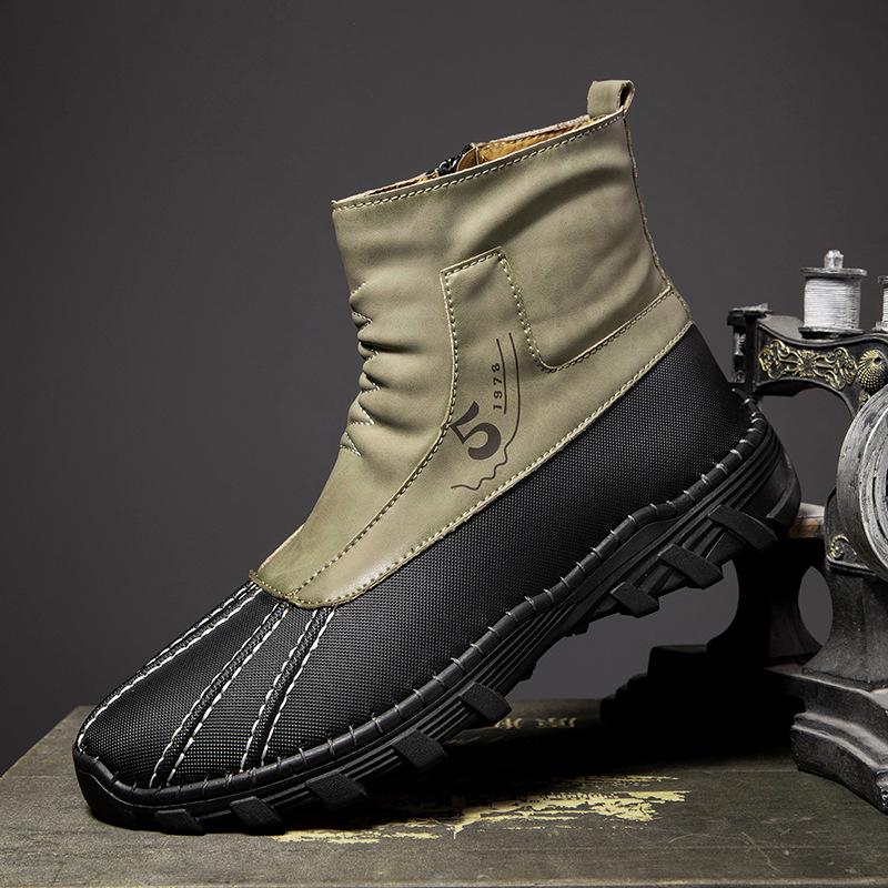 Men's High-Top Martin Boots: Fashionable Zipper, Outdoor, Large Size, Handmade Leather for Autumn & Winter