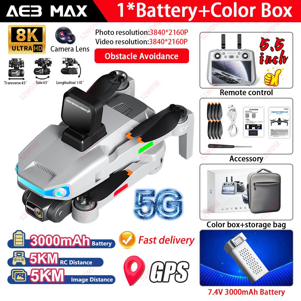 New AE3 Pro Max Screen Controll Drone 3-axis Gimbal Laser Obstacle Avoidance Quadcopter GPS Remote Control Aircraft Boy Gift