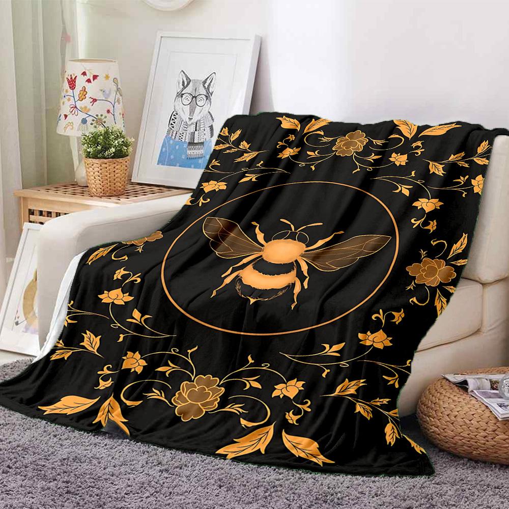 1pc Bee Floral Blanket, Lightweight Flannel Throw Blanket for Sofa, Bed, Travel, Camping, Living Room, Office, Couch, Chair, and Bed