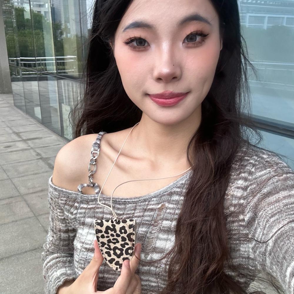 Leopard Print Glasses Storage Necklace Multi-Function Pu Leather Eyeglasses Case Male