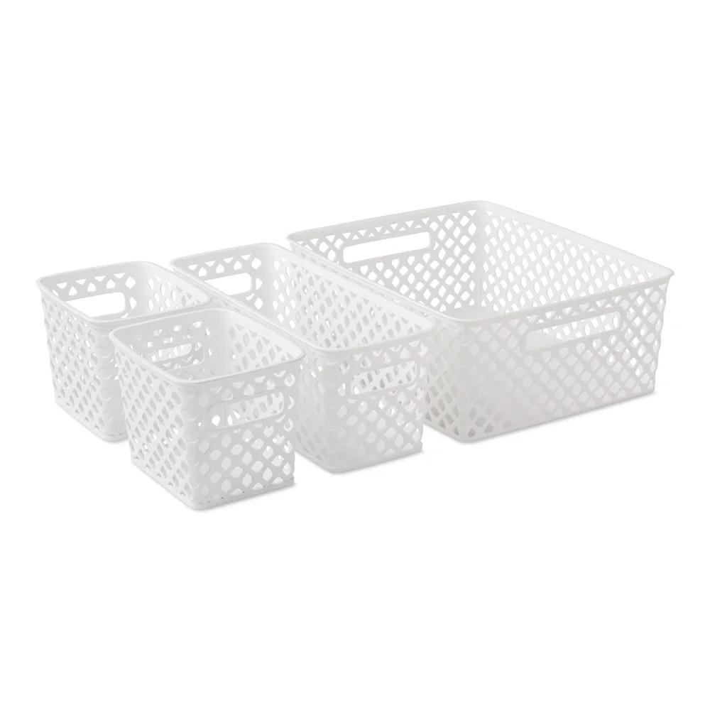 

4 Piece Decorative Storage Basket Set Plastic Organizer Bins Durable White Baskets Home Kitchen Closet Toy Tool Storage United States
