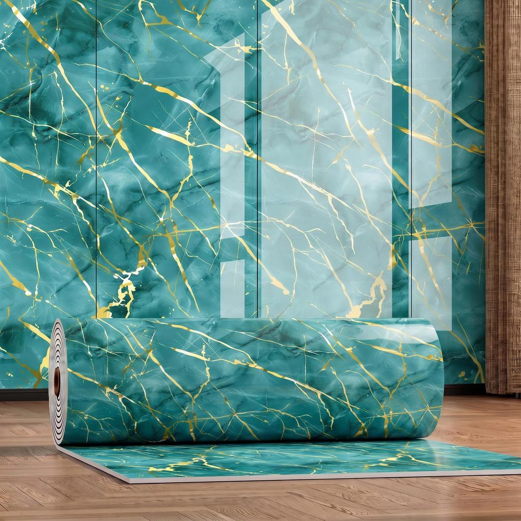 Gold-Plated Marble-Style Waterproof Wall Stickers for TV Backgrounds
