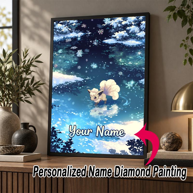 Personalized Alolan Vulpix Diamond Art Custom Name 5D Diamond Painting Full Drill DIY Craft