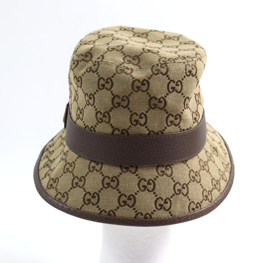 Excellent GUCCI hat GG Canvas Fedora Hat GG Marmont leather-trimmed Beige brown L 576587 Used