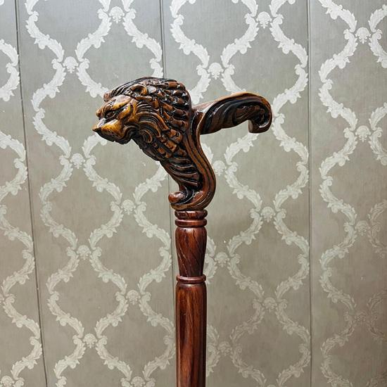 Handmade Lion Head Wooden Walking Stick: Royal Design Cane