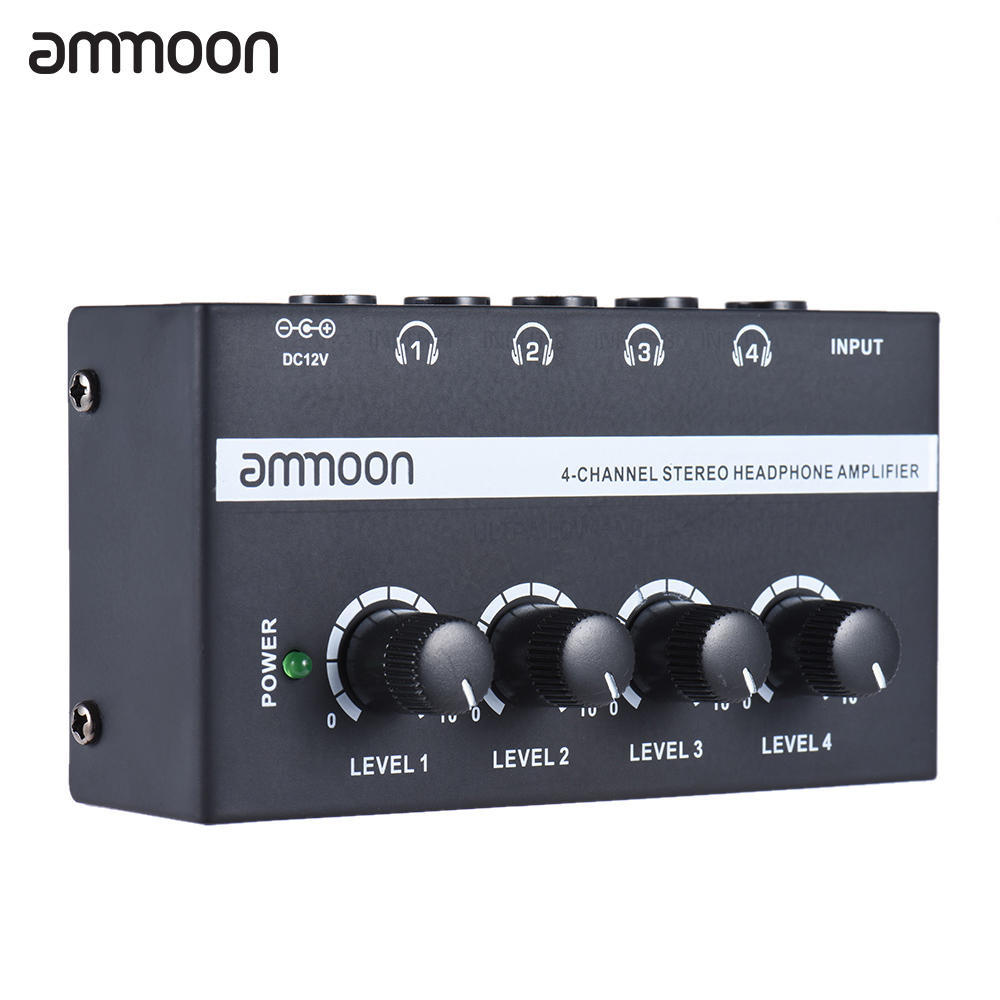 Ammoon HA400 Ultra-compact 4 Channels Mini Audio Stereo Headphone Amplifier with Power Adapter