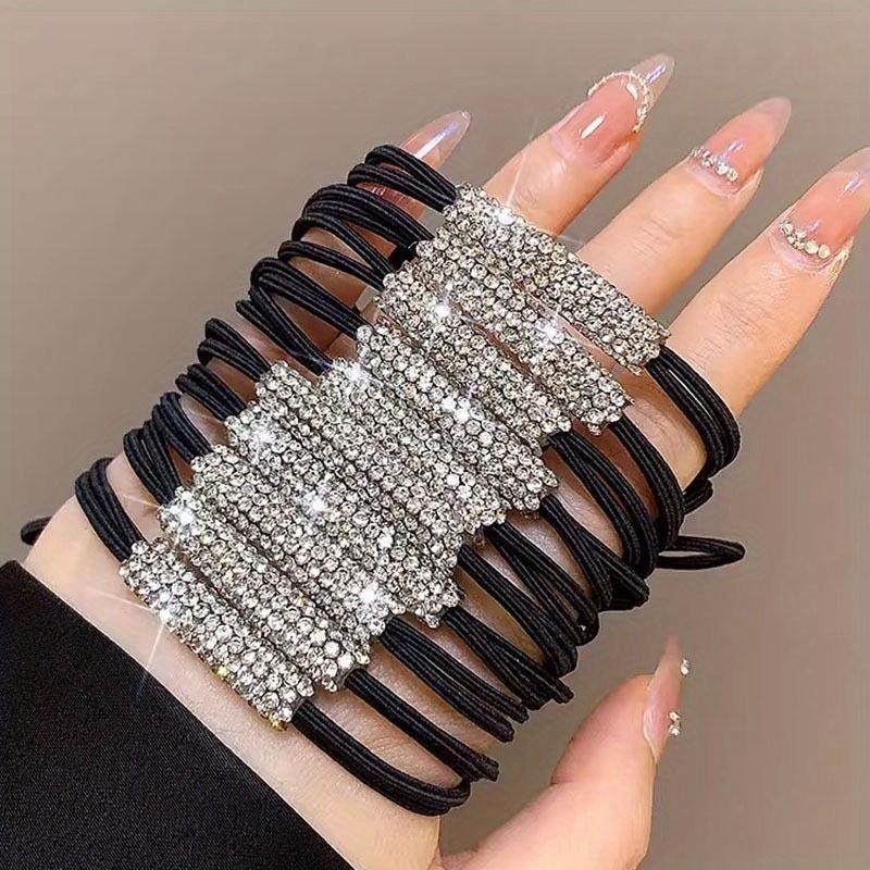 

10pcs Sparkling Rhinestones Headband Elegant Simple High Elasticity Black Headband чёрный